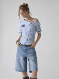 Stripe Star Off-The-Shoulder Short Sleeve Shirt