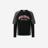 Retro Grunge Graphic Printed Fake Two-Piece T-Shirt