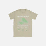 Front view of the khaki Silent Hill 2 Graphic T-Shirt in a gray background