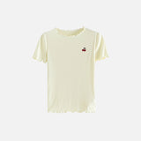 Cherry Embroidered Scalloped T-Shirt