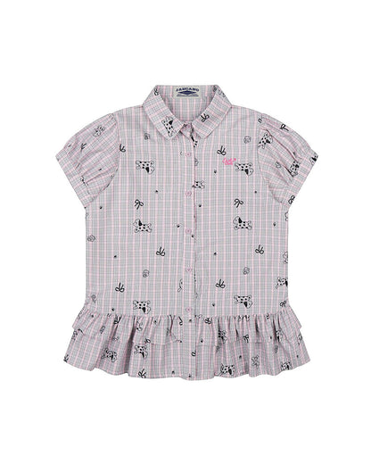 Ruffle Hem Plaid Short Sleeve Shirt