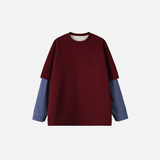 Blue Plaid Fake Two-Piece Long Sleeve T-Shirt