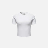 Front view of the white Women's Sports T-shirt in a gray background 