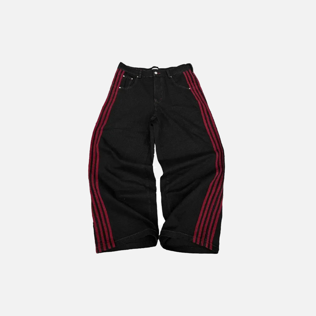 Front vew of the red black Metro Renegade Jeans
