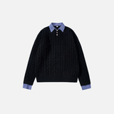 Stylish Fake Two Piece Preppy Check Collar Sweater