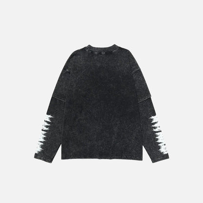 Back view of the black Vintage Graphic Print Long Sleeve T-Shirt in a gray background