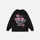 Pink Letter Skull Print Sweatshirt