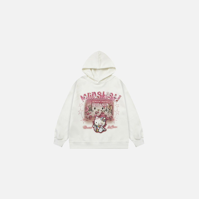 Front view of the white Hello Sweetness Hoodie in a gray background