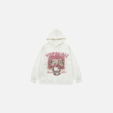 Front view of the white Hello Sweetness Hoodie in a gray background