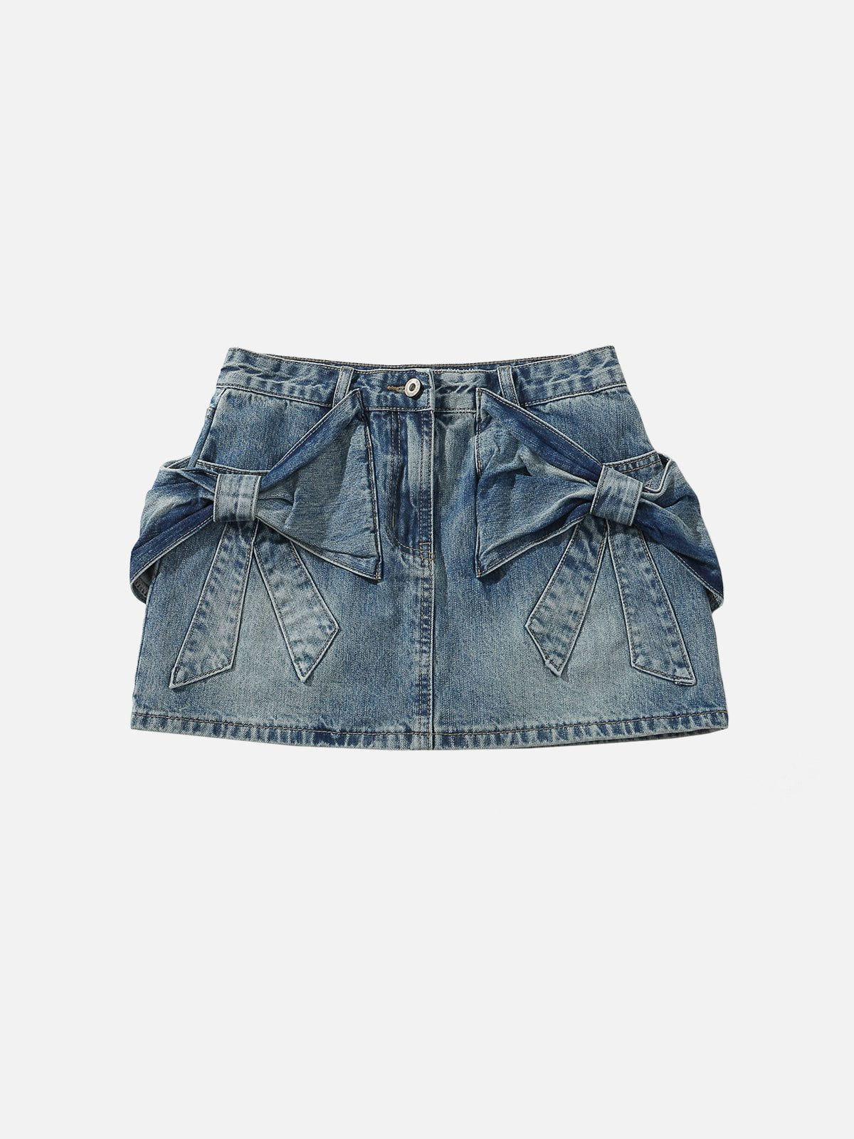 Bow Denim Micro Mini Skirt