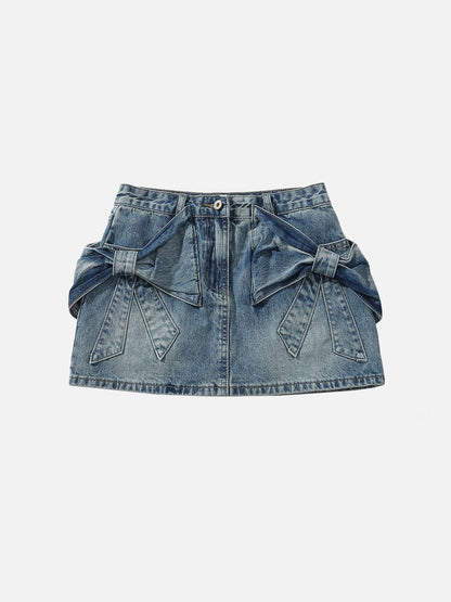 Bow Denim Micro Mini Skirt