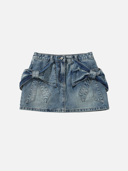 Bow Denim Micro Mini Skirt