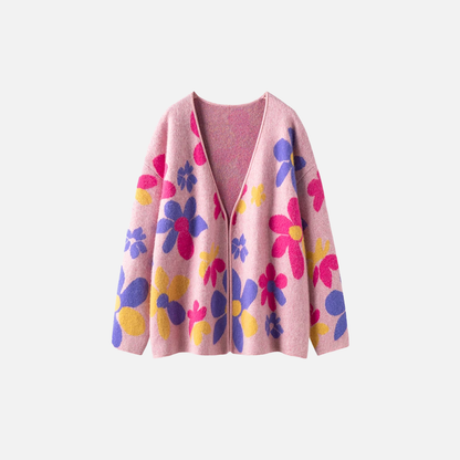Luxury Floral Jacquard V-Neck Knit Cardigan