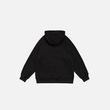 Back view of the black Solid Color Embroidered Hoodie in a gray background