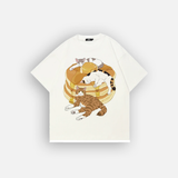 Funny Greedy Cat Graphic White T-Shirt