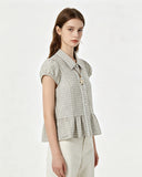 Plaid Peplum Short Sleeve Shirt