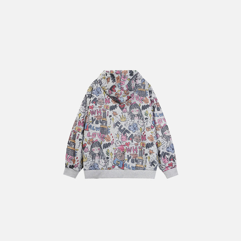 Back vew of the grey Graffiti Vibes Jacket in a gray background