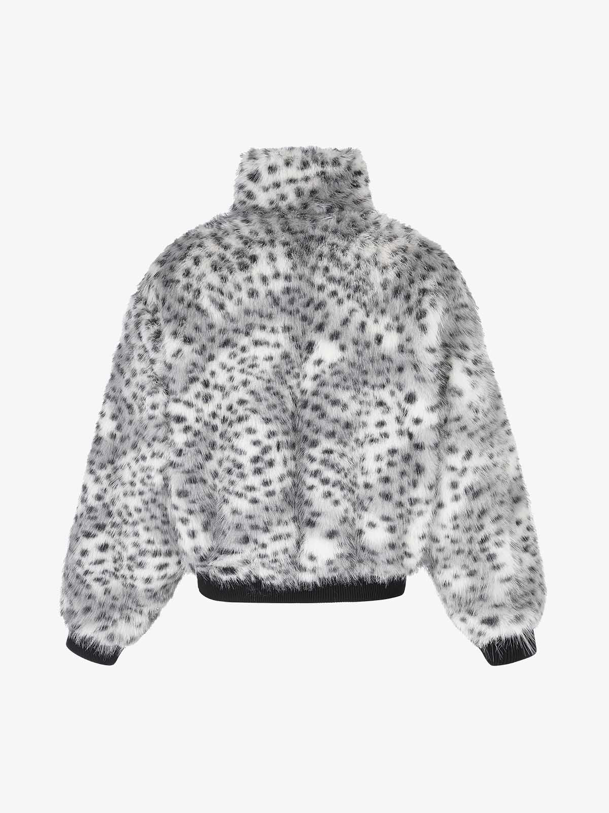 Snow Leopard Faux-Fur High-Collar Coat