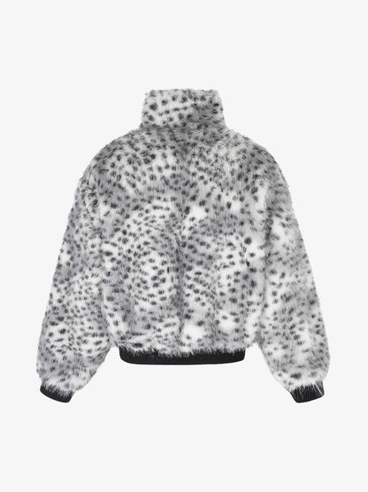 Snow Leopard Faux-Fur High-Collar Coat