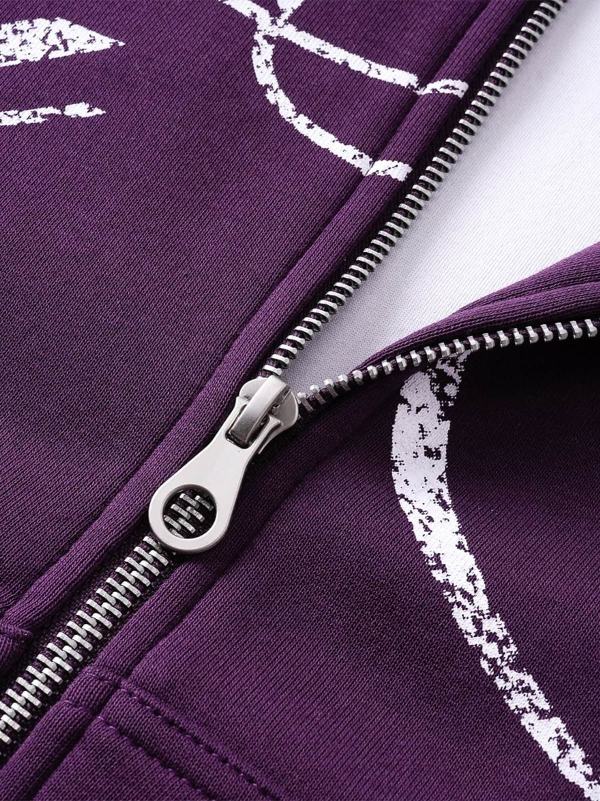 High Street Script Letter Print Zip-up Hoodie Jacket; Purple / S, Purple / M, Purple / L, Purple / XL