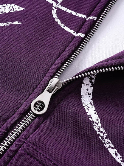 High Street Script Letter Print Zip-up Hoodie Jacket; Purple / S, Purple / M, Purple / L, Purple / XL