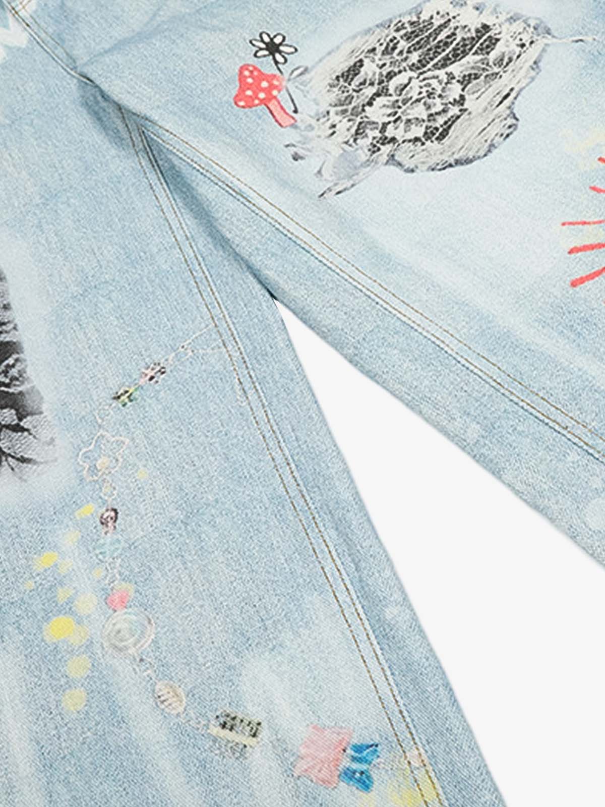 American Vintage Street-Style Graffiti Jeans; Blue / S, Blue / M, Blue / L, Blue / XL