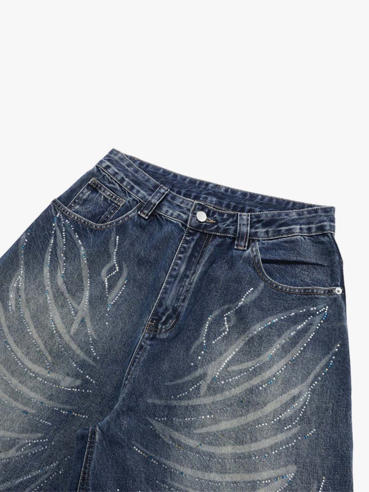 All-Over Rhinestone Embellished Jeans; Blue / S, Blue / M, Blue / L, Blue / XL, Blue / 2XL