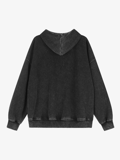 Distressed Napoleon Boxy Fit Zip-Up Hoodie; Black / M, Black / L, Black / XL