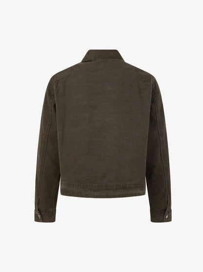 Distressed Metal Airplane-Buckle Work Jacket; Brown / M, Brown / L, Brown / XL, Brown / 2XL, Brown / 3XL