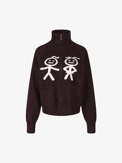 Stick Figure Jacquard Cardigan