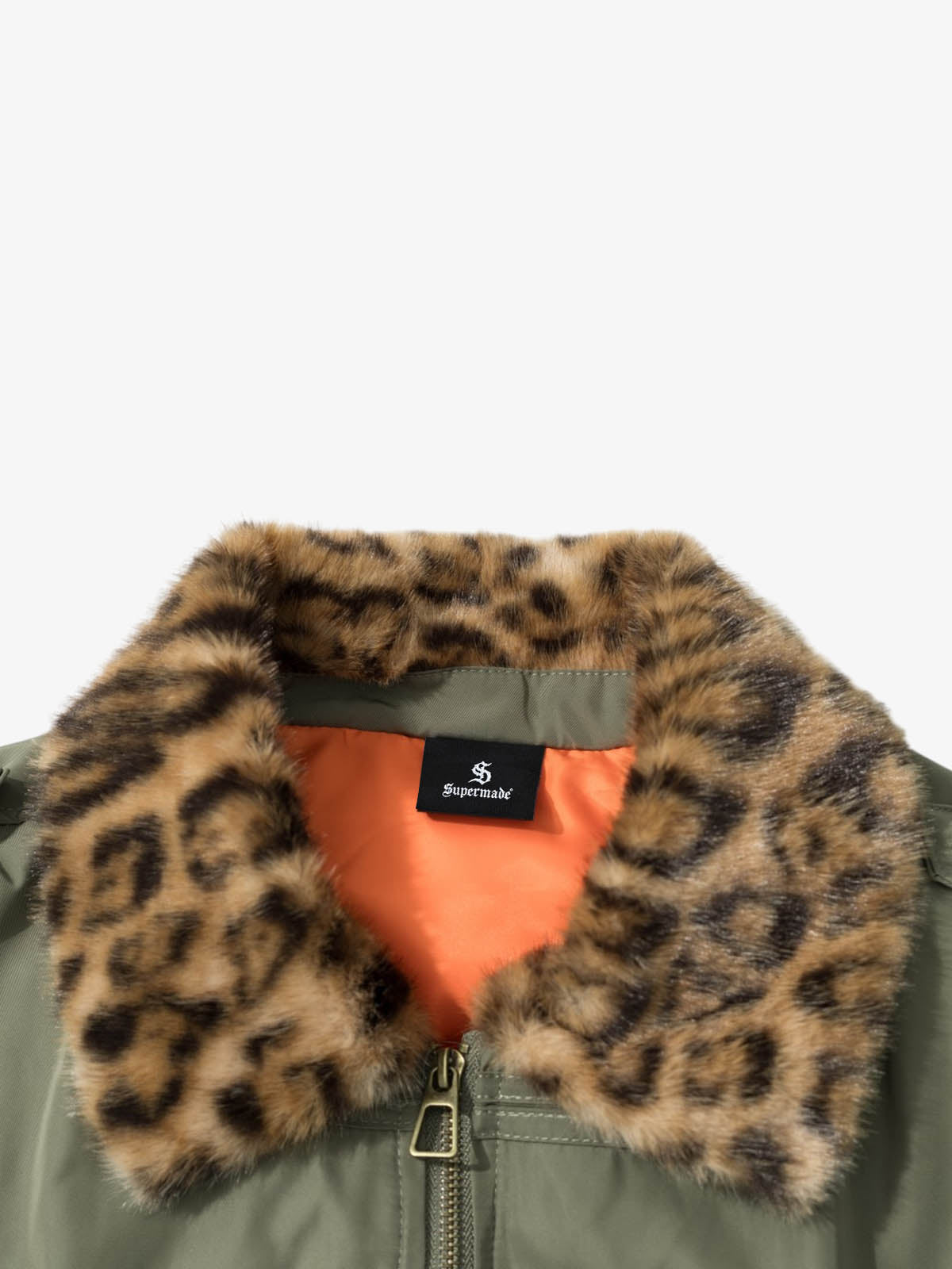 Leopard Faux-Fur Collar Button-Front Padded Coat; Gray-Green / S, Gray-Green / M, Gray-Green / L, Gray-Green / XL