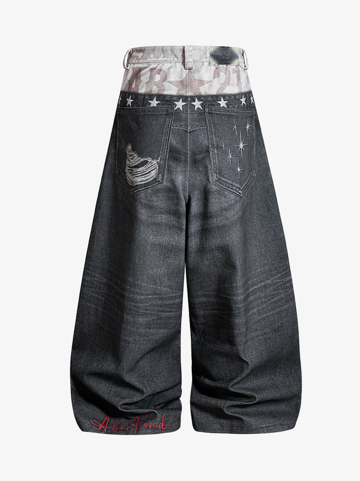 3D Faux Layer Curved Jeans; Dark Gray / S, Dark Gray / M, Dark Gray / L, Dark Gray / XL