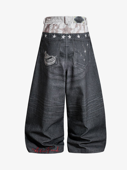 3D Faux Layer Curved Jeans; Dark Gray / S, Dark Gray / M, Dark Gray / L, Dark Gray / XL