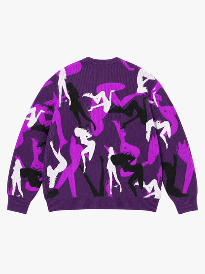 Abstract Camo Graphic Cropped Boxy Knit Sweater; Purple / S, Purple / M, Purple / L, Purple / XL, Purple / 2XL