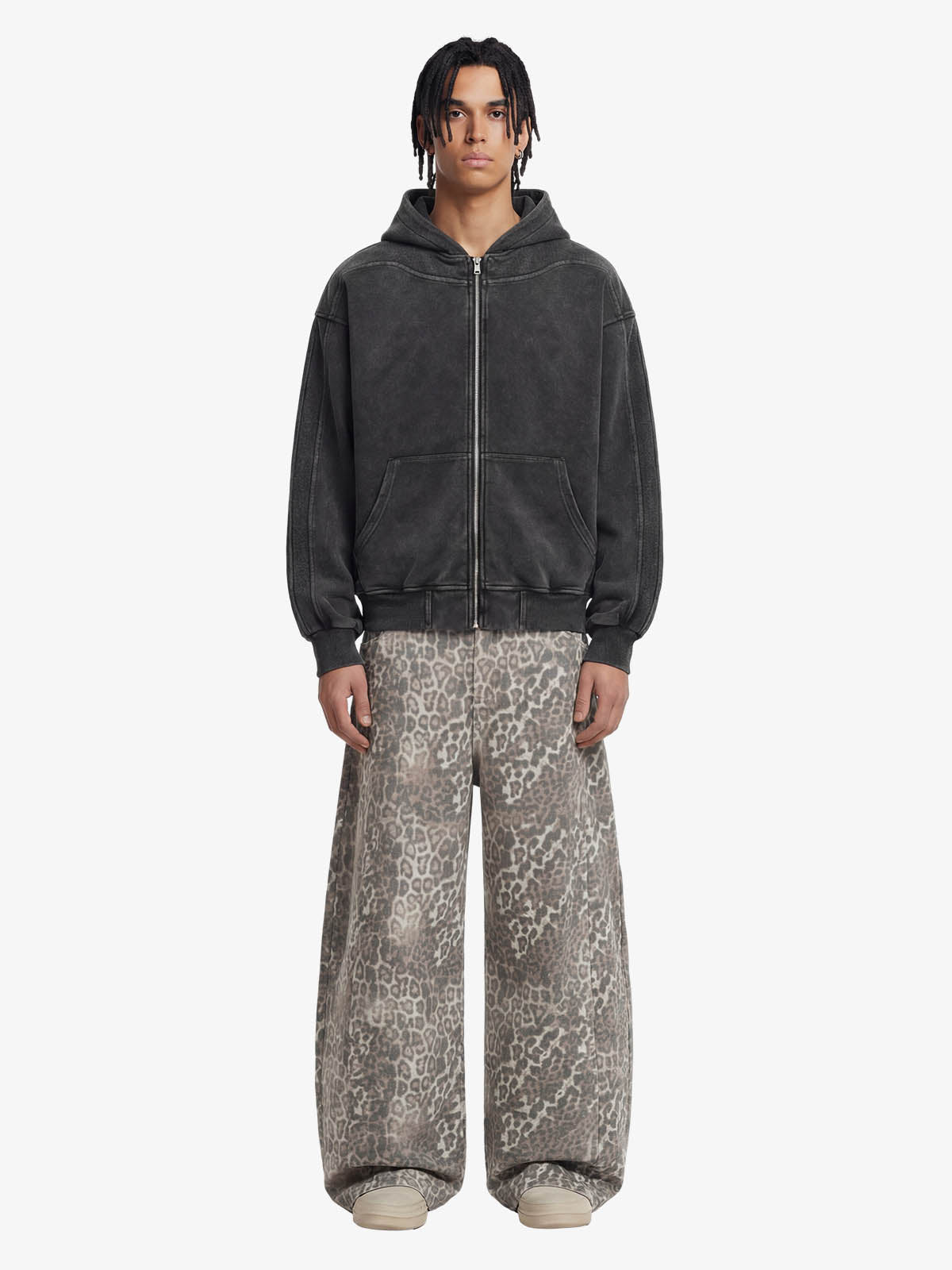 Street Leopard Camouflage Pleated Barrel Jeans - 2636; Leopard / S, Leopard / M, Leopard / L, Leopard / XL, Leopard / XXL