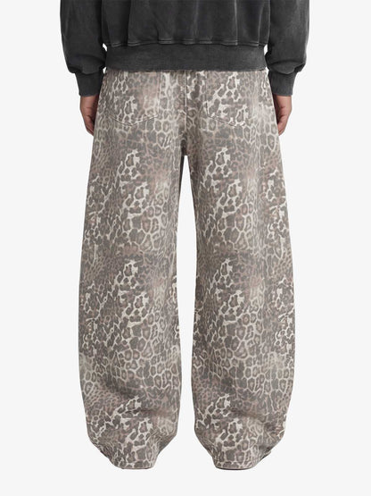 Street Leopard Camouflage Pleated Barrel Jeans - 2636; Leopard / S, Leopard / M, Leopard / L, Leopard / XL, Leopard / XXL