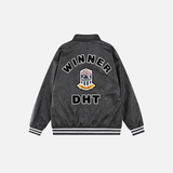 Chic Retro Letter Embroidery Leather Varsity Jacket