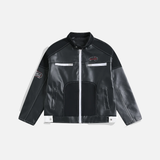 Stylish Patchwork Zipper Leather PU Race Jacket