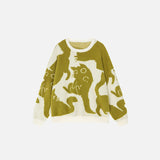 Front view of the yellow Mystic Cat Silhouettes Sweater in a gray background