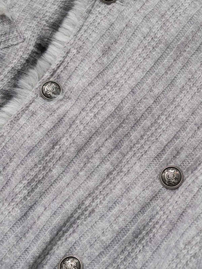 Striped Faux-Fur Collar Puffer Coat; Flower Ash / S, Flower Ash / M, Flower Ash / L, Flower Ash / XL