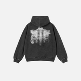 Oversize Faded Black Skeleton Graphic Hip Hop Hoodie