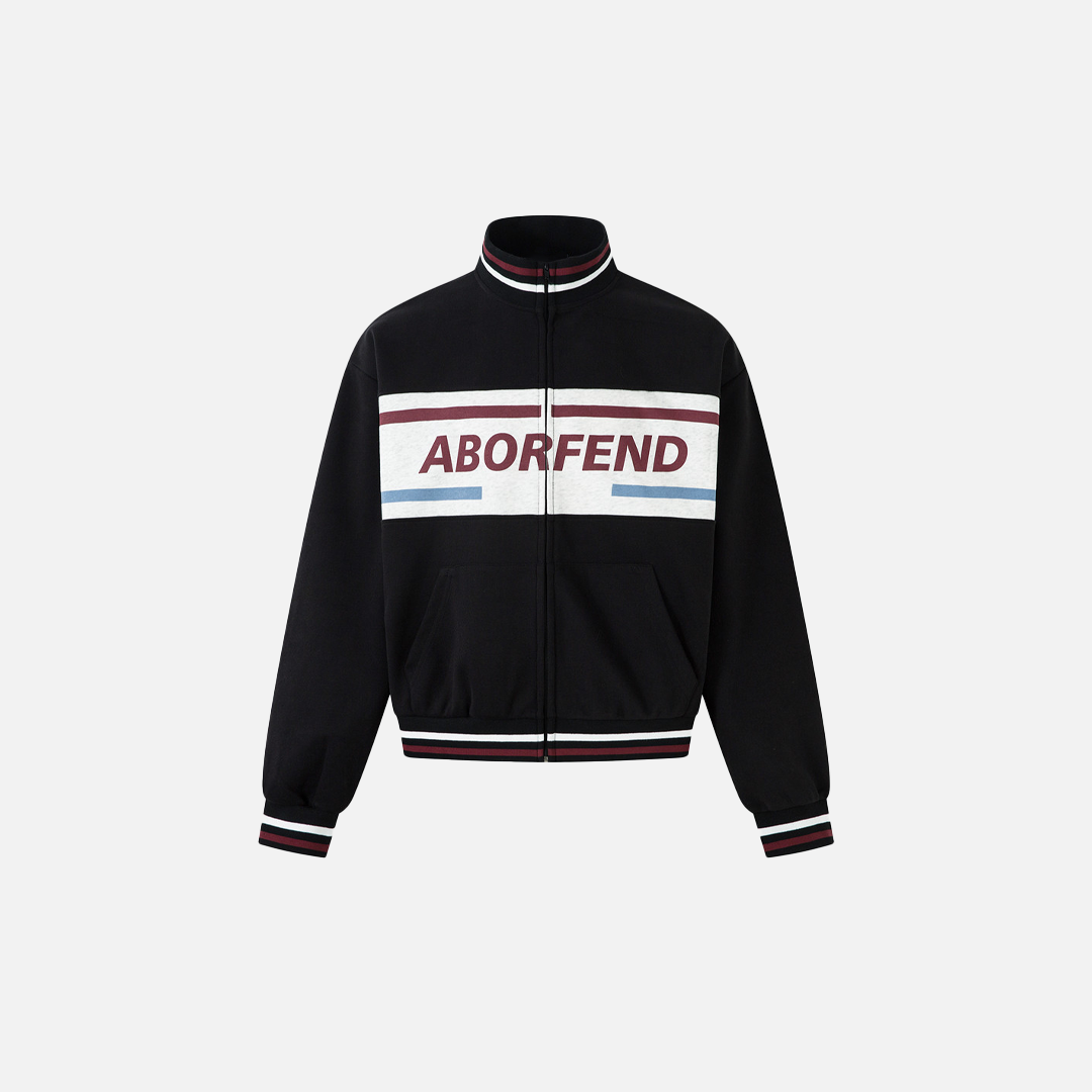 Stylish Color Block Letter Print Zip-Up Sweatshirt