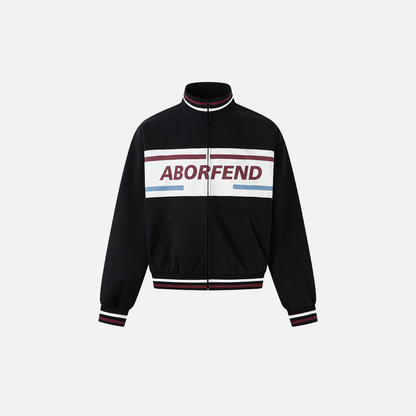 Stylish Color Block Letter Print Zip-Up Sweatshirt