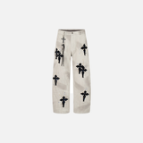 Gothic Cross Embroidered Distressed Denim Jeans