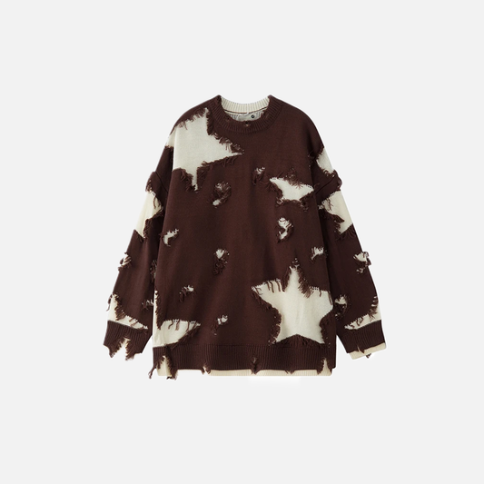 Gothic Trendy Ripped Star Hole Tattered Knit Sweater