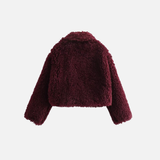 Y2K Comfortable Red Angora Faux Fur Jacket