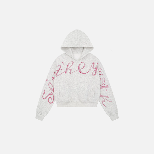 Investment Piece Rhinestone Zip Up Hooded Cotton Sweatshirt