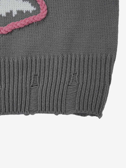 Skull Skeleton Graphic Knit Sweater; Gray / S, Gray / M, Gray / L, Gray / XL