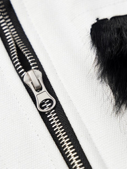 Cross Detail Faux-Fur Coat; Black / M, Black / L, Black / XL