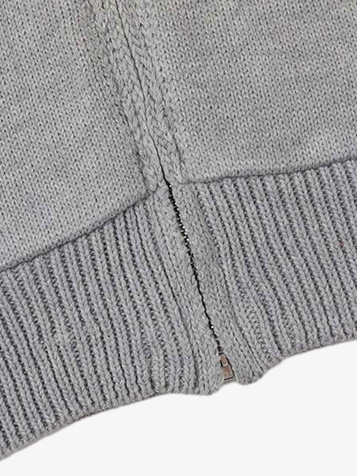 86 Graphic Eyelet Zip Knit Cardigan; Gray / S, Gray / M, Gray / L, Gray / XL